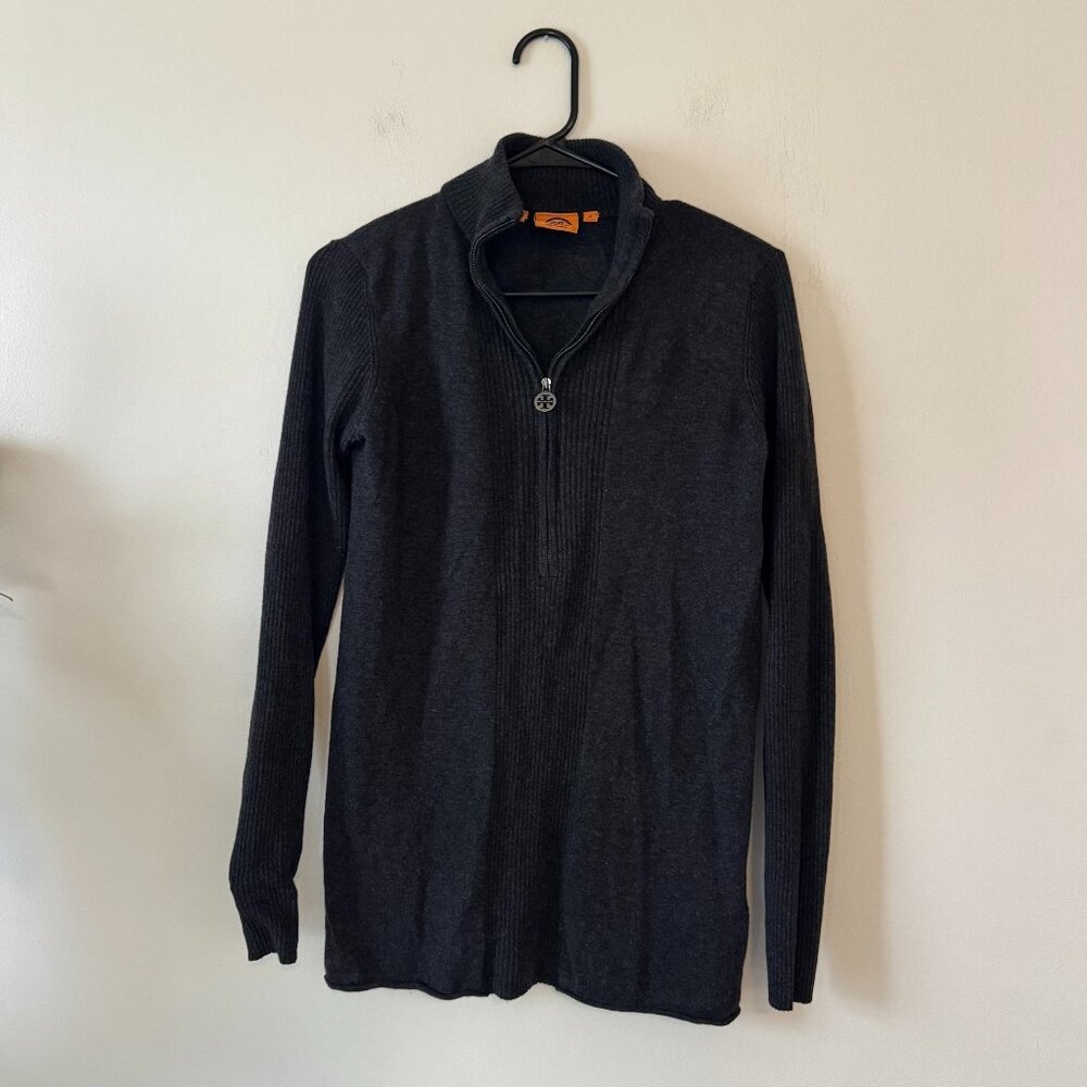 TORY BURCH 1/2 Zip Wool Cashmere Sweater with Gold Hardware